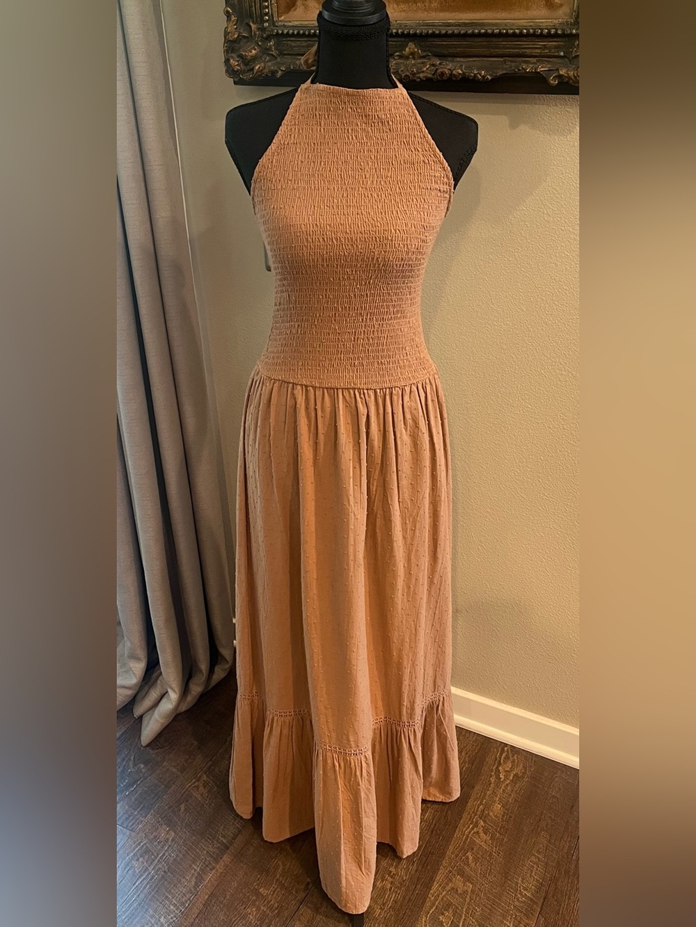 Swiss Dot Halter Maxi Dress Smocked Top Ruffle Tiered
Skirt Cottagecore Romantic